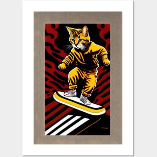 Cat doing skateboard trick Posters and Art